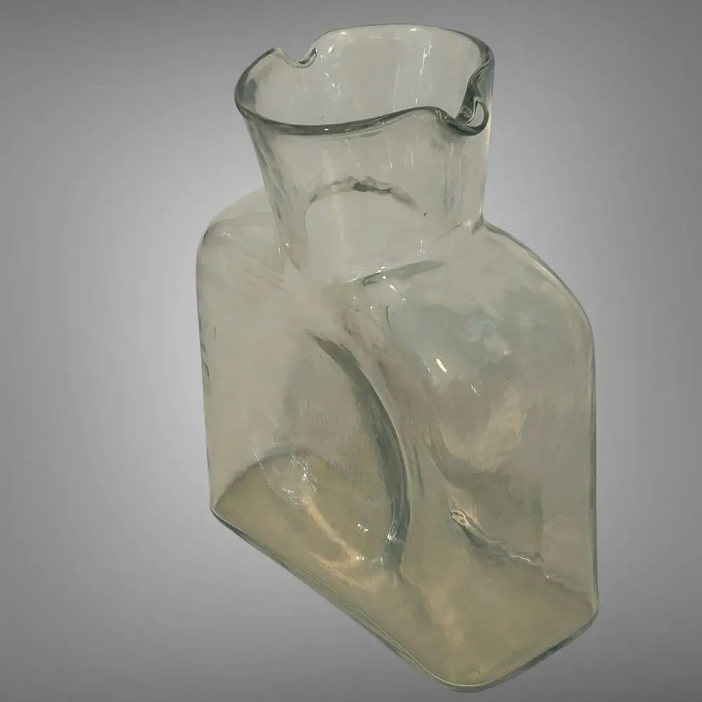 Vintage Blenko Clear Art Glass 8” Double Spout Pitcher Water Carafe Bottle